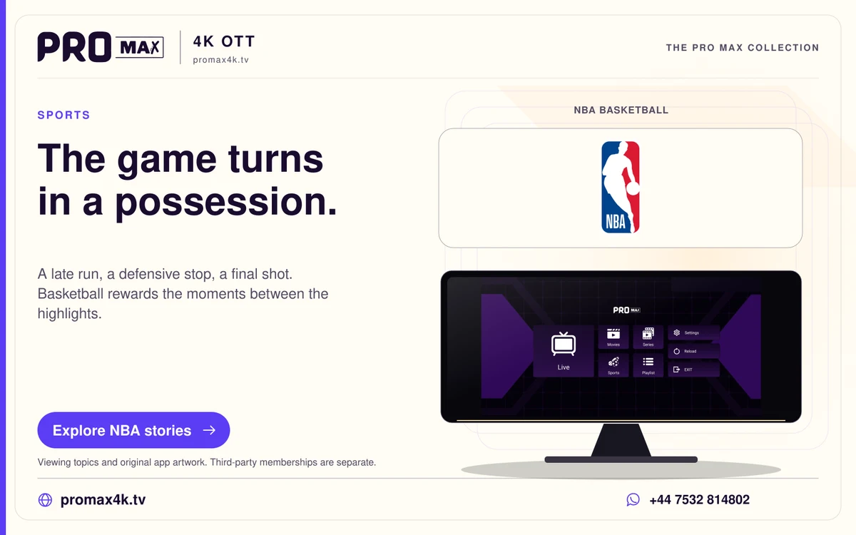 NBA player silhouette logo above the Pro Max home screen in a cream basketball card.