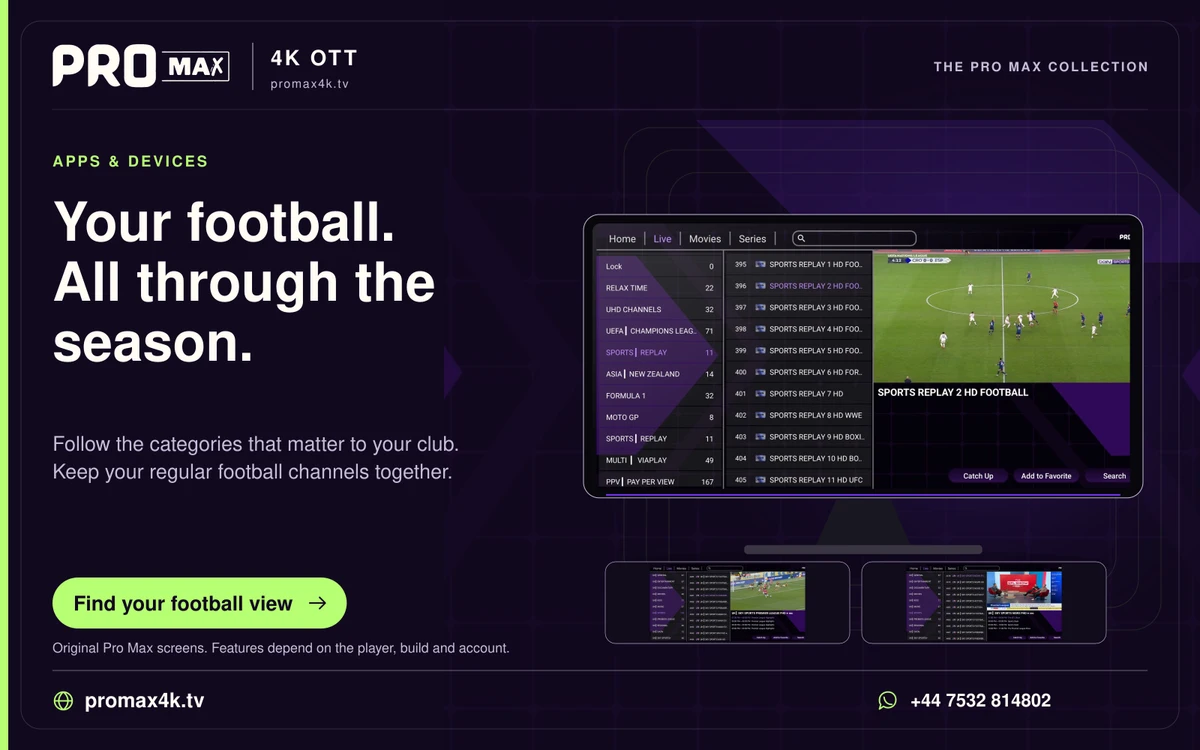 Football category browsing in the Pro Max television interface.