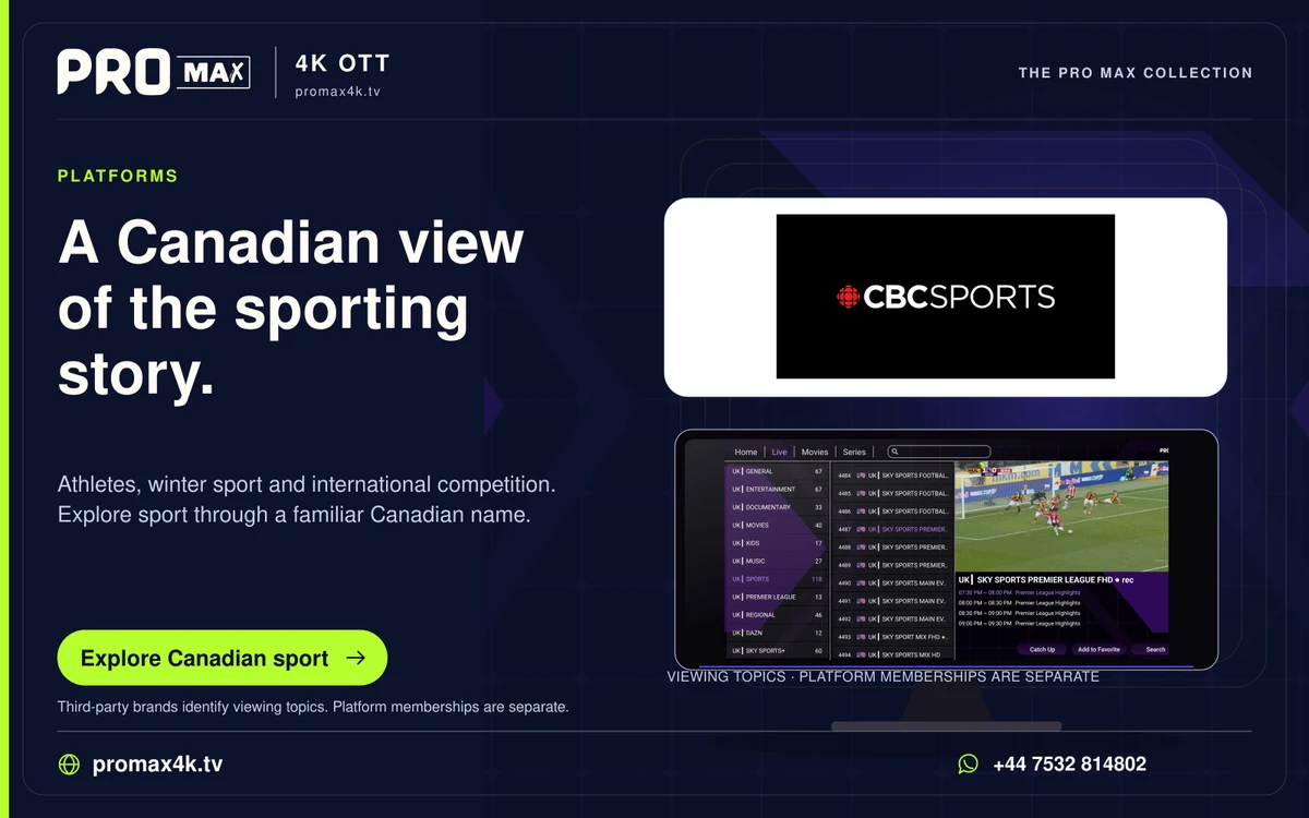 CBC Sports logo above the Pro Max live channel interface and sports preview.