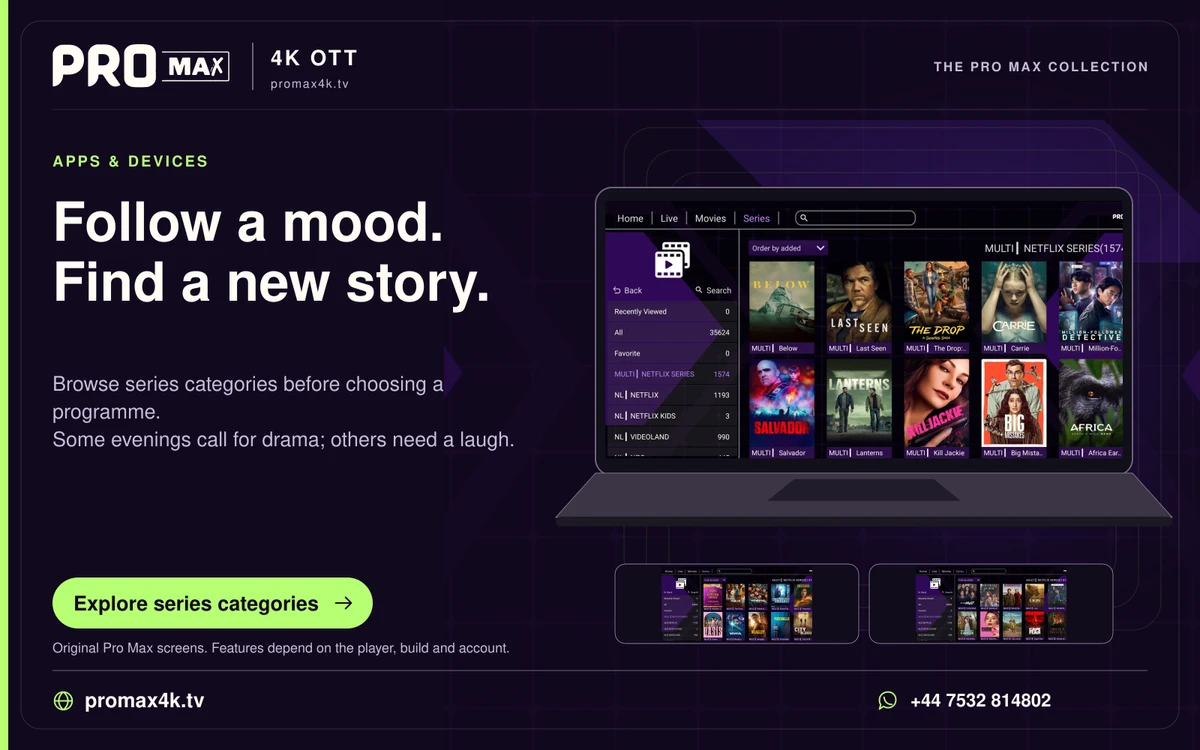 Series category navigation in the purple Pro Max player interface.