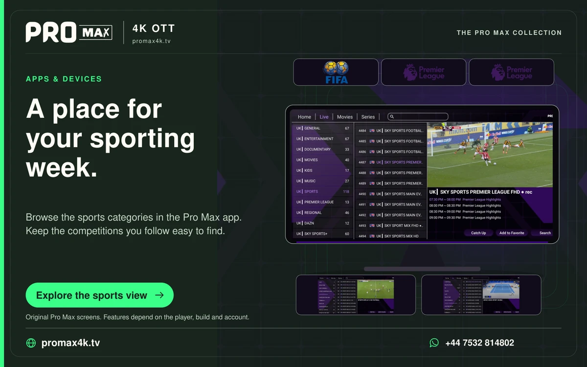Pro Max sports category screen presented in the purple app theme.